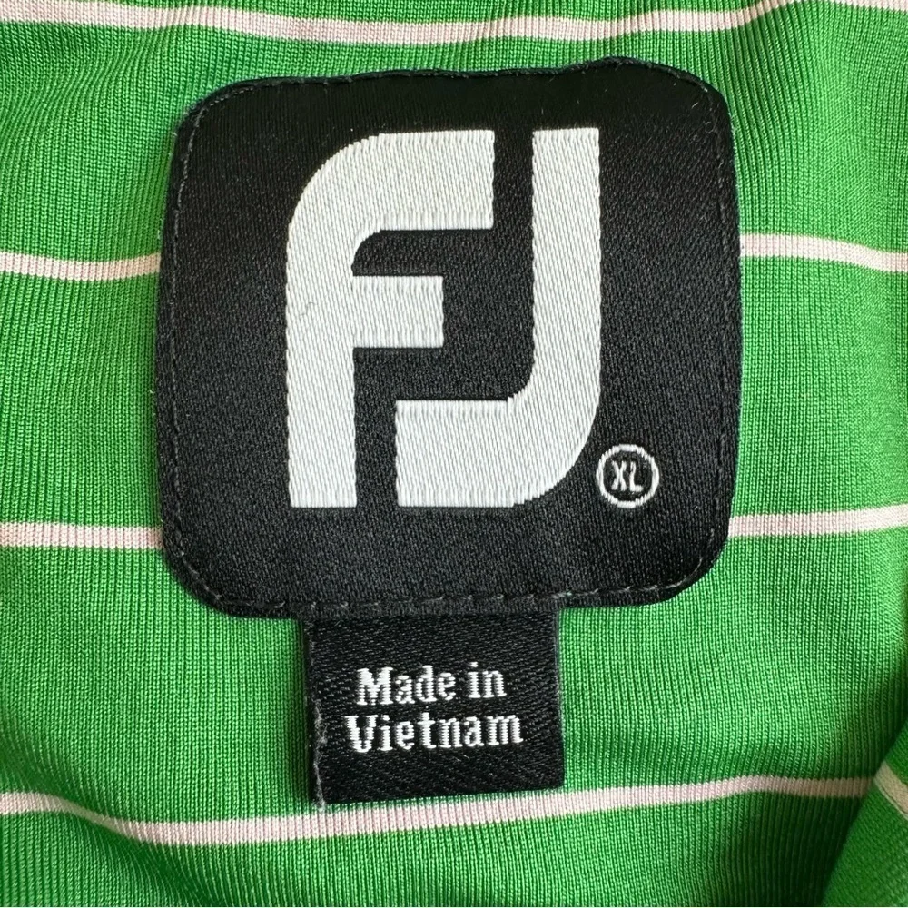 FootJoy Polo Shirt Green White Striped Button Collar XL Golf Performance Active